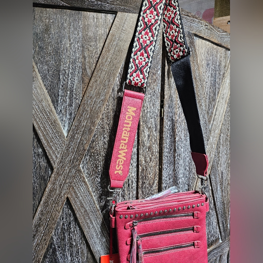 NWT Red Montana West Crossbody Bag with Textured Leather and Tassel Detail - Picture 4 of 4